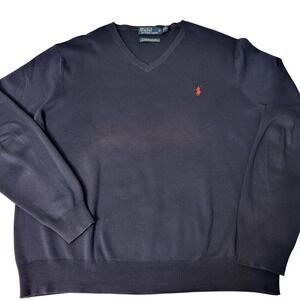 Polo Ralph Lauren Men's XXL Dad Sweater V-Neck Navy Pima Cotton Pony Logo